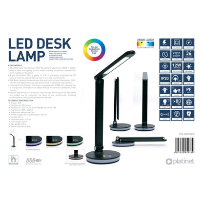 PLATINET RGB 12W LED TABLE LAMP WITH USB CHARGING POINT BLACK