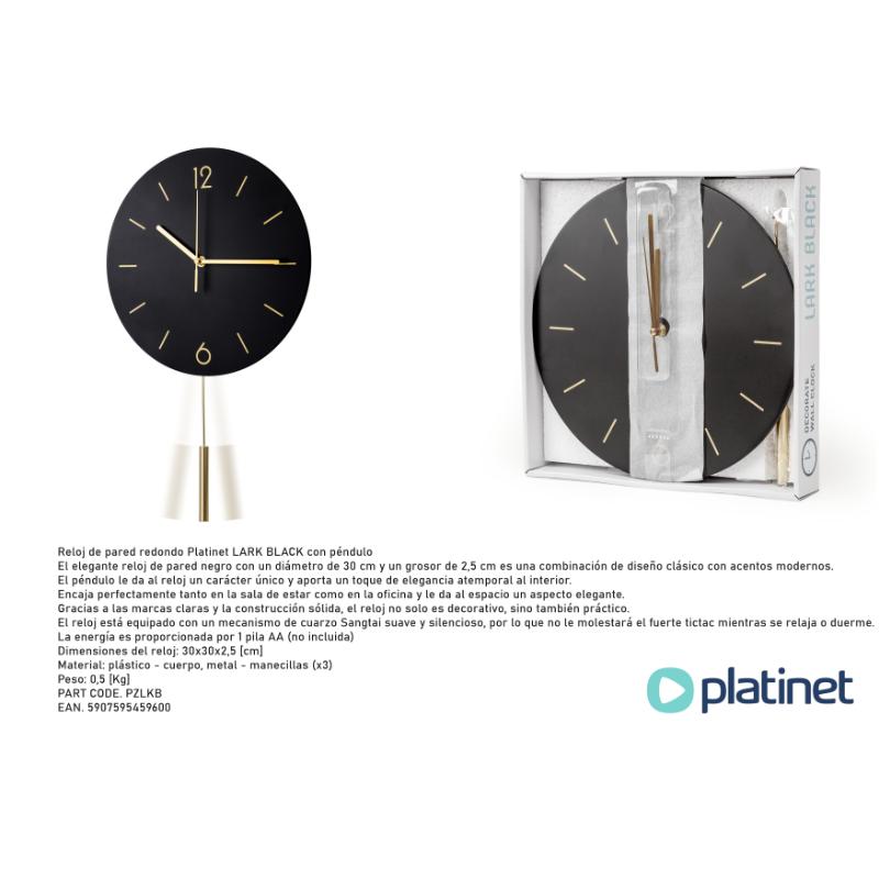 PLATINET WALL CLOCK LARK BLACK PZLKB 30cm
