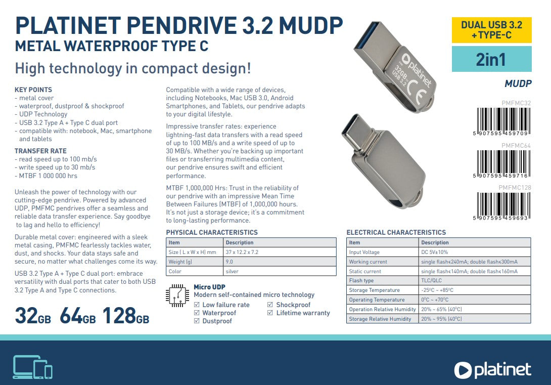 PLATINET PENDRIVE USB 3.2 MUDP METAL 32GB TYPE-C