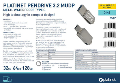 PLATINET PENDRIVE USB 3.2 MUDP METAL 64GB TYPE-C