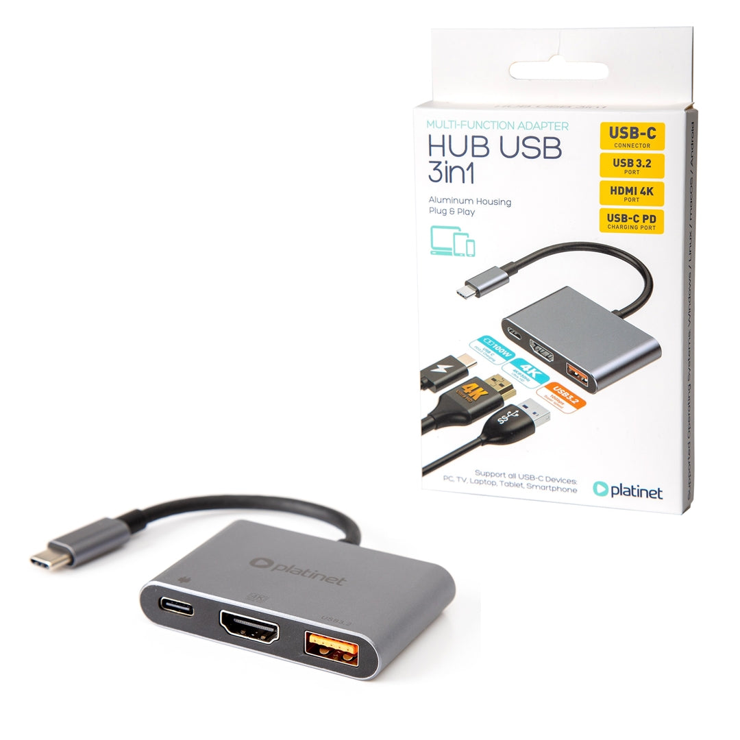 PLATINET HUB USB-C 3.2 3en1 HDMI 4K  USB-A 3.2 USB-C PD 100W
