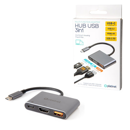 PLATINET HUB USB-C 3.2 3en1 HDMI 4K  USB-A 3.2 USB-C PD 100W