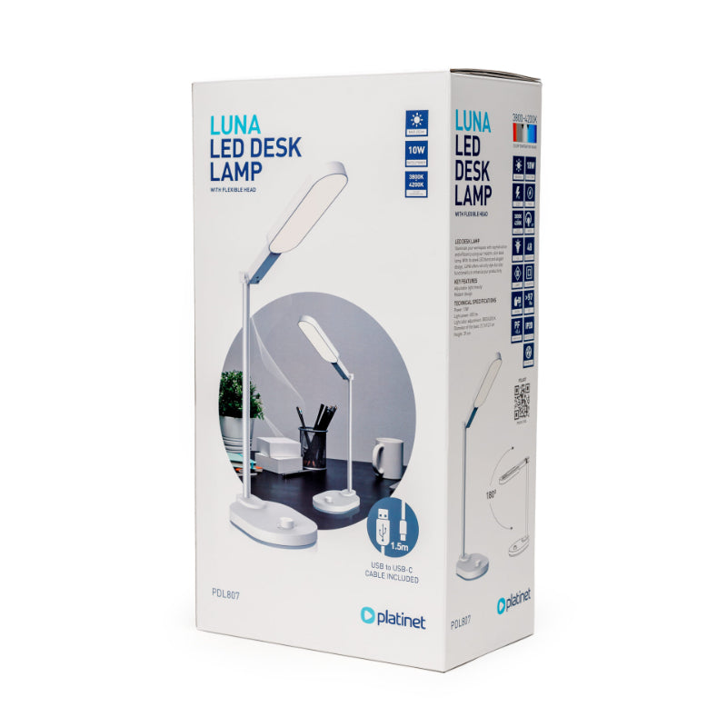 PLATINET LUNA LED DESK LAMP 10W 4200K 450LM USB-C