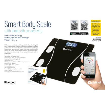 PLATINET DIGITAL BATHROOM SCALE WITH BLUETOOTH 180 KG BLACK PBSBT26B