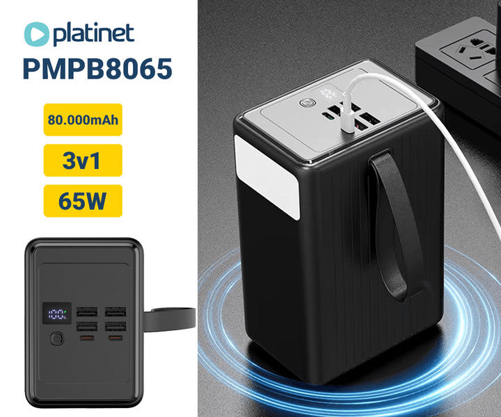 PLATINET POWER BANK LI-PO 80.000mAh 65W PD + CABLE USB-C 1M + LINTERNA PMPB8065