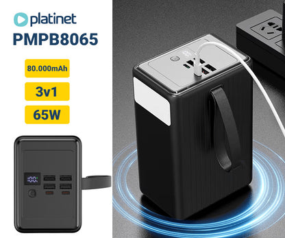 PLATINET POWER BANK LI-PO 80.000mAh 65W PD + CABLE USB-C 1M + LINTERNA PMPB8065