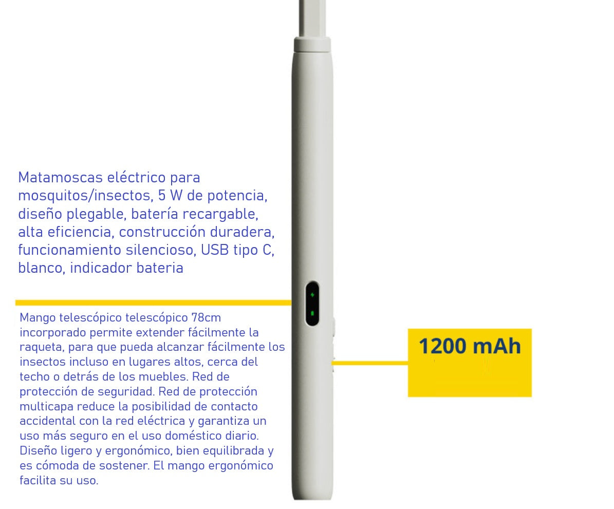 PLATINET MOSQUITERA RAQUETA EXTENSIBLE RECARGABLE1200mAh
