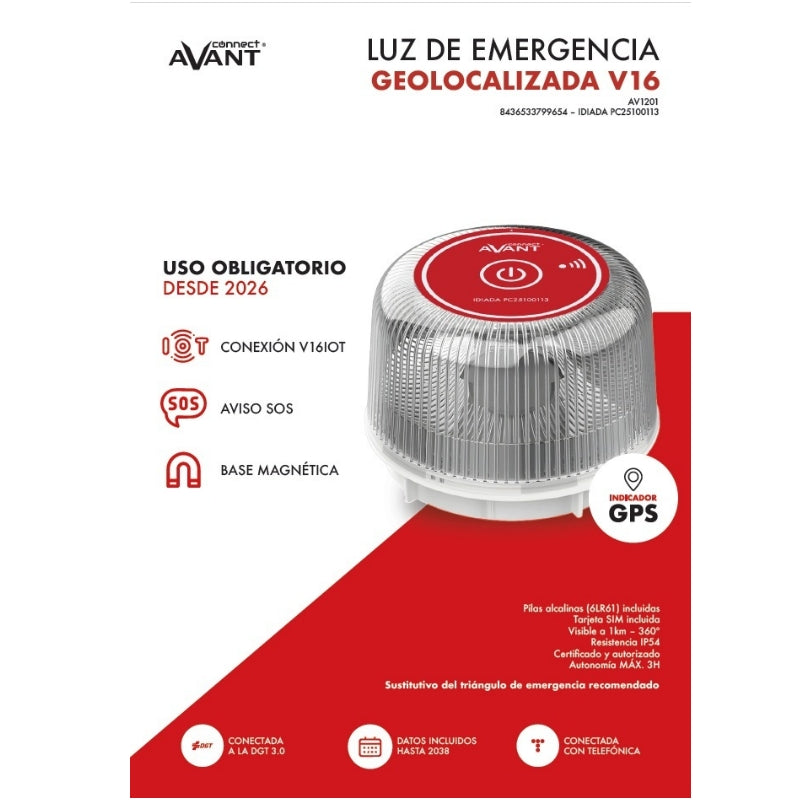 AVANT BALIZA LUZ DE EMERGENCIA V16 CONECTADA DGT INCLUYE DATOS AV1201