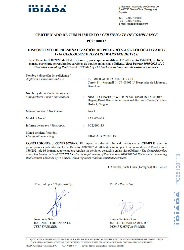 AVANT BALIZA LUZ DE EMERGENCIA V16 CONECTADA DGT INCLUYE DATOS AV1201