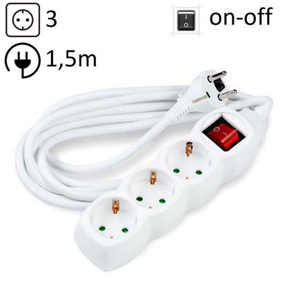 TECHNIK REGLETA DE CORRIENTE 3 ENCHUFES 1,5M 16A BLANCO+INTERRUPTOR