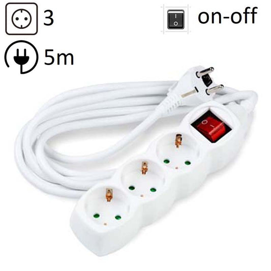 TECHNIK REGLETA DE CORRIENTE 3 ENCHUFES 5,0M 16A BLANCO+INTERRUPTOR