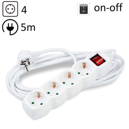TECHNIK REGLETA DE CORRIENTE 4 ENCHUFES 5,0M 16A BLANCO+INTERRUPTOR