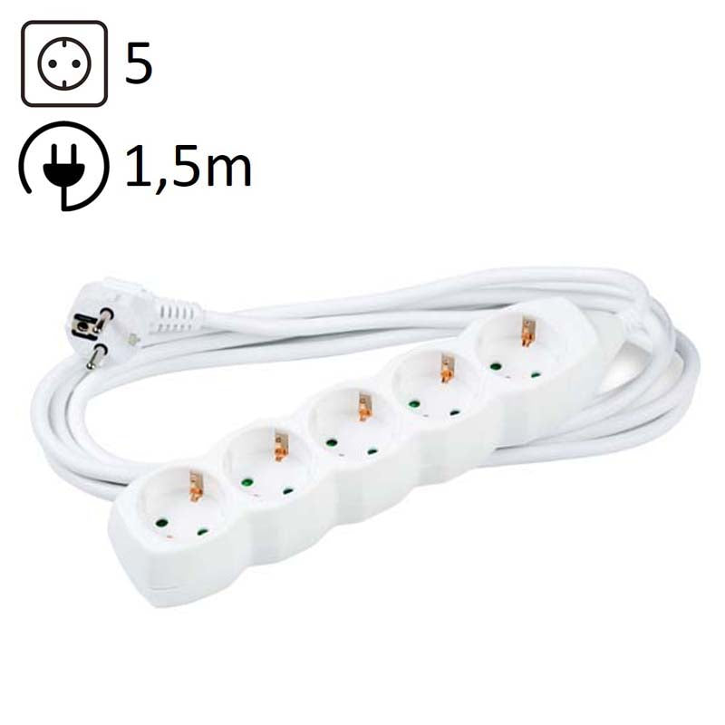 TECHNIK REGLETA DE CORRIENTE 5 ENCHUFES 1,5M 16A BLANCO