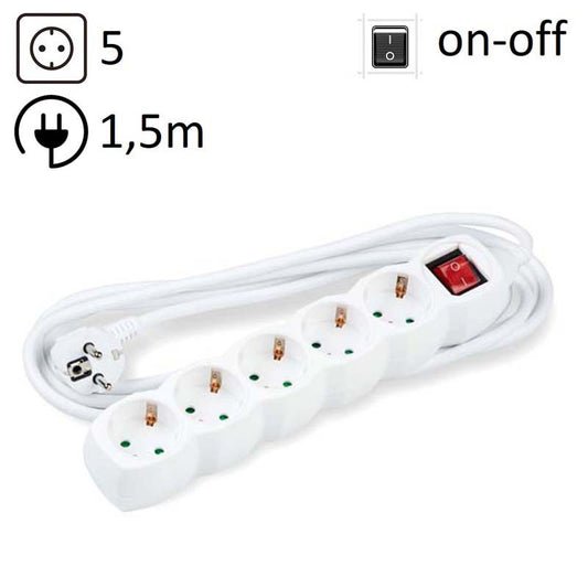 TECHNIK REGLETA DE CORRIENTE 5 ENCHUFES 1,5M 16A BLANCO+INTERRUPTOR