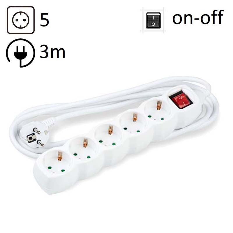 TECHNIK REGLETA DE CORRIENTE 5 ENCHUFES 3,0M 16A BLANCO+INTERRUPTOR