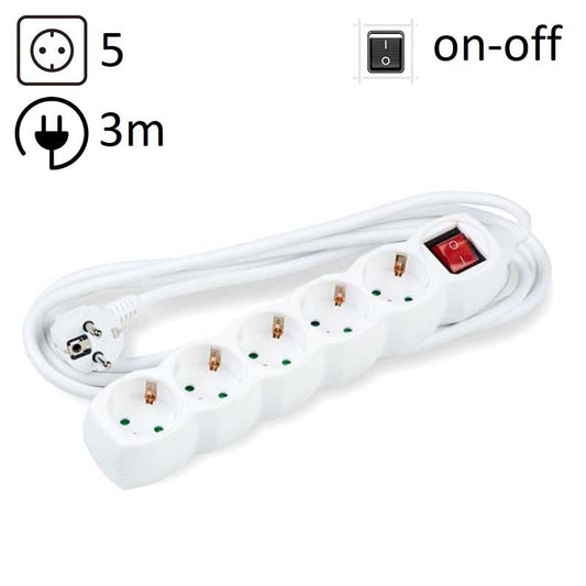 TECHNIK REGLETA DE CORRIENTE 5 ENCHUFES 3,0M 16A BLANCO+INTERRUPTOR