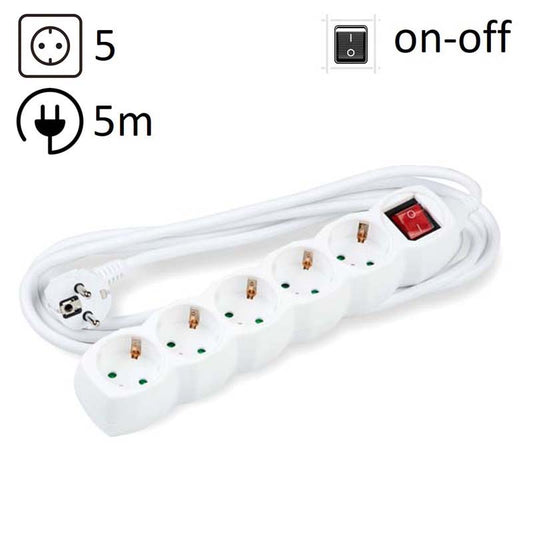 TECHNIK REGLETA DE CORRIENTE 5 ENCHUFES 5,0M 16A BLANCO+INTERRUPTOR
