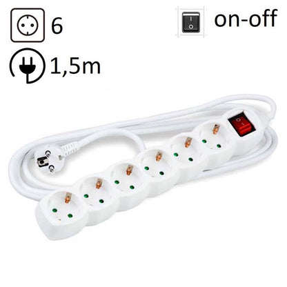 TECHNIK REGLETA DE CORRIENTE 6 ENCHUFES 1,5M 16A BLANCO+INTERRUPTOR