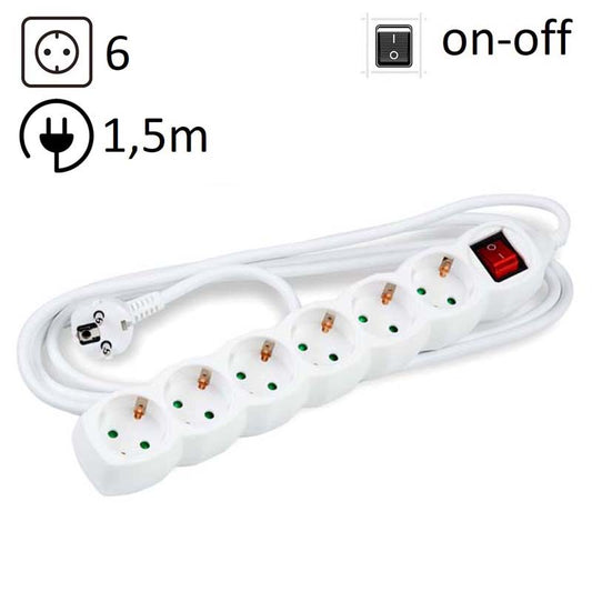 TECHNIK REGLETA DE CORRIENTE 6 ENCHUFES 1,5M 16A BLANCO+INTERRUPTOR