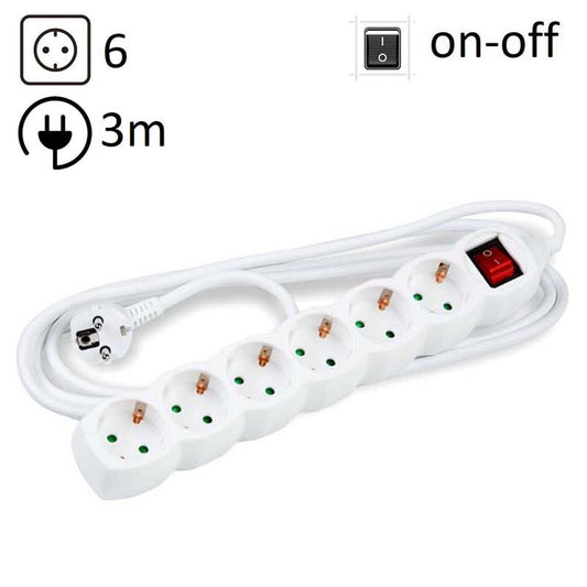 TECHNIK REGLETA DE CORRIENTE 6 ENCHUFES 3,0M 16A BLANCO+INTERRUPTOR