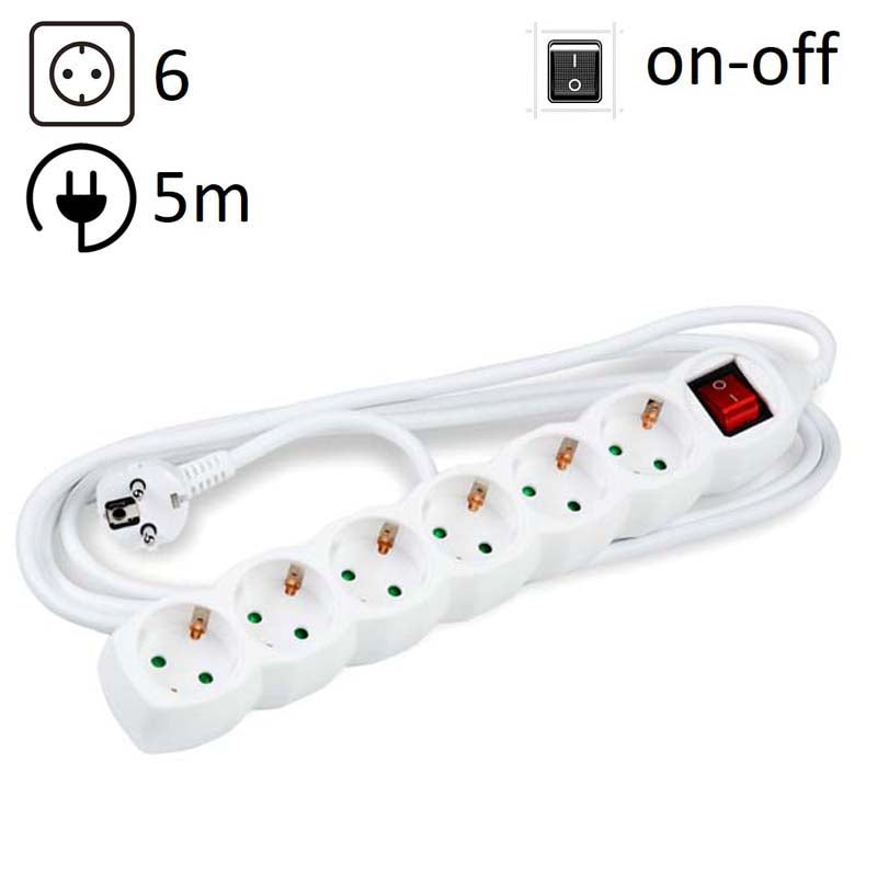 TECHNIK REGLETA DE CORRIENTE 6 ENCHUFES 5,0M 16A BLANCO+INTERRUPTOR