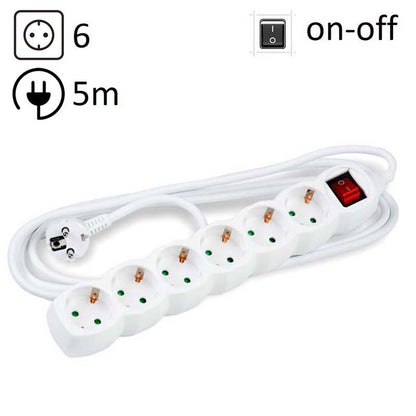 TECHNIK REGLETA DE CORRIENTE 6 ENCHUFES 5,0M 16A BLANCO+INTERRUPTOR