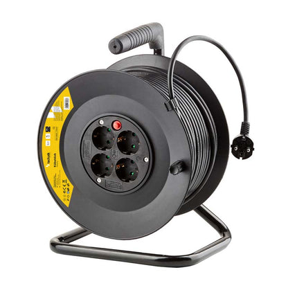 TECHNIK ENROLLACABLE 4 TOMAS 25M NEGRO+INTERRUPTOR