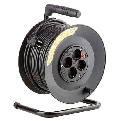 TECHNIK ENROLLACABLE 4 TOMAS 50M NEGRO+INTERRUPTOR