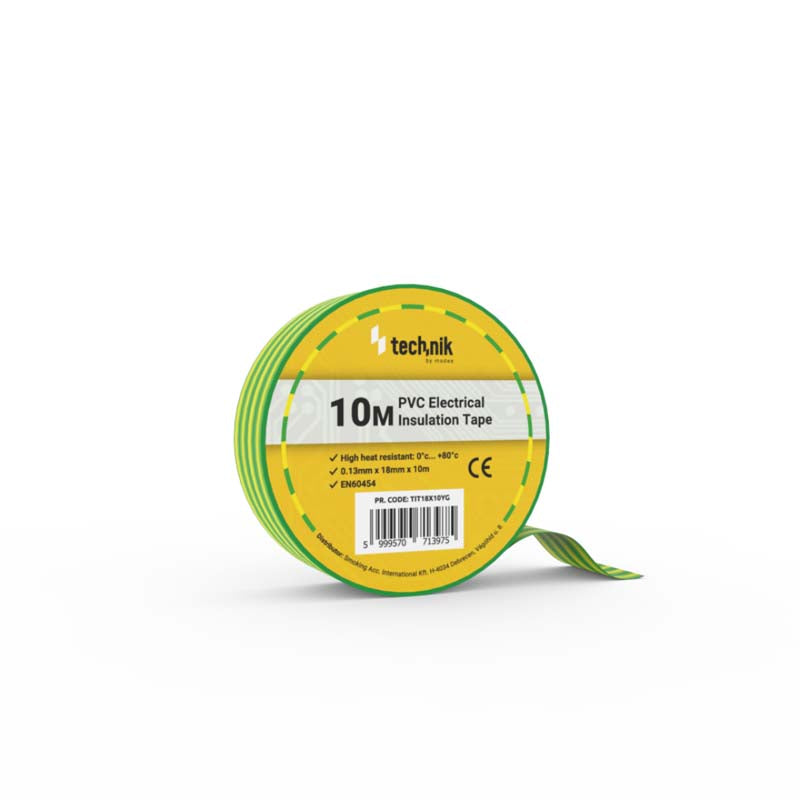 TECHNIK CINTA AISLANTE PVC 0.13x18MM 10 METROS AMARILLO/VERDE