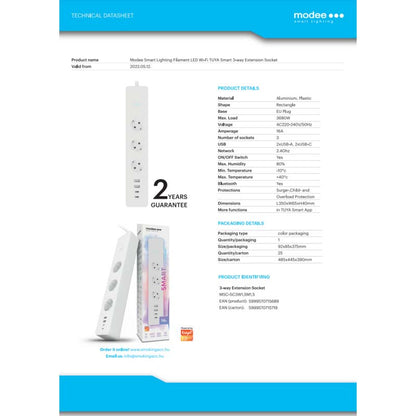 TECHNIK MODEE REGLETA INTELIGENTE 3 ENCHUFES+2xUSB+2xTIPO-C 16A