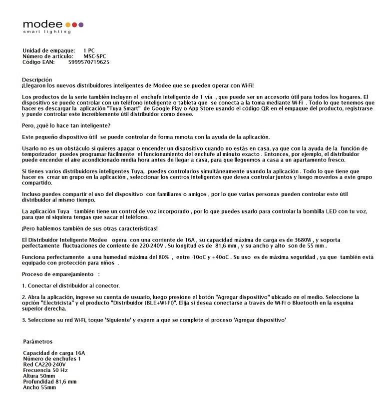 TECHNIK MODEE ENCHUFE INTELIGENTE WIFI 16A