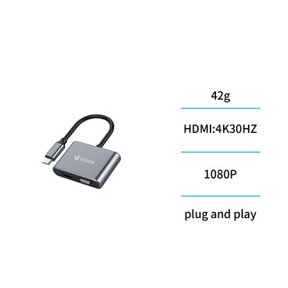 UNICO AD0245 ADAPTADOR ALUMINIO TIPO-C A HDMI Y VGA GRIS