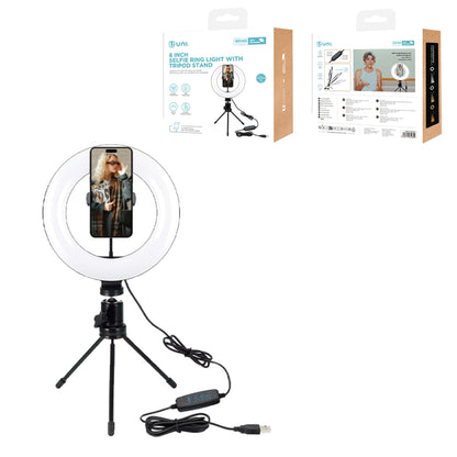 UNICO BR1485 TRIPODE CON ARO DE LUZ 8" DIAMETRO 20CM PARA MOVIL USB NEGRO