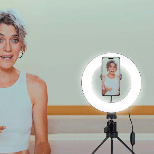 UNICO BR1485 TRIPODE CON ARO DE LUZ 8" DIAMETRO 20CM PARA MOVIL USB NEGRO