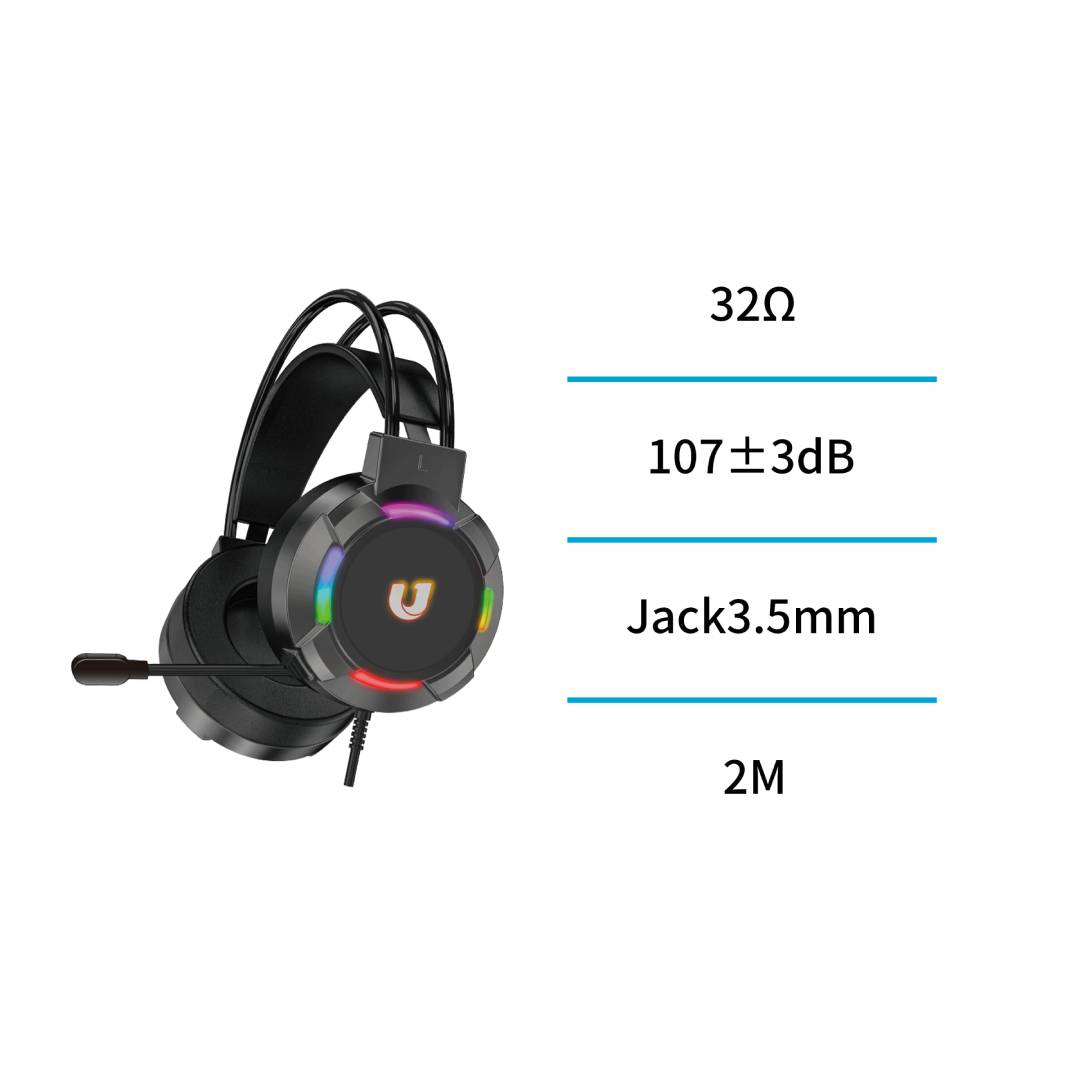UNICO HP1536 2M HEADSET COM FIO COM JACK DE 3,5 MM E HEADSET PARA JOGOS RGB - PRETO