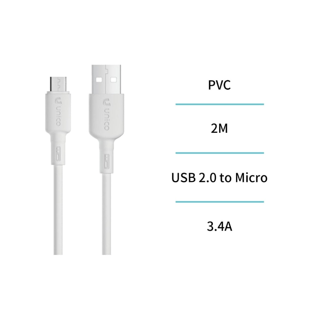 UNICO CB1785 CABLE USB A MICRO USB 3.4A 2M BLANCO