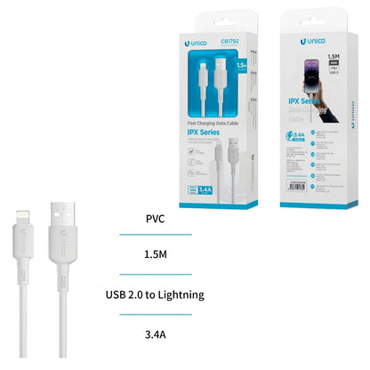 UNICO CB1792W CABLE USB A LIGHTNING 3.4A 1.5M BLANCO