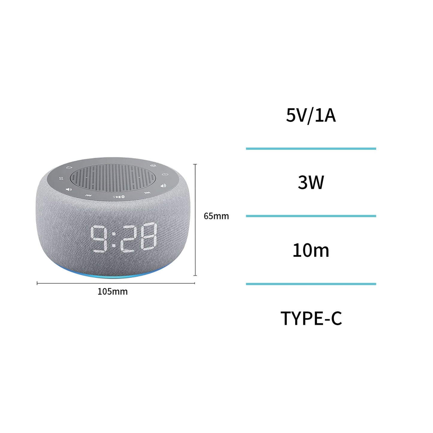 UNICO BS2024 ALTAVOZ BLUETOOTH 5.3 3W RELOJ ALARMA RGB LED NOISE 1000 MAH TIPO-C BLANCO GRIS