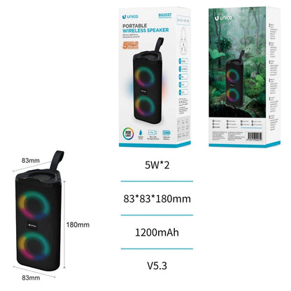 UNICO BS2037 ALTAVOZ BLUETOOTH 5.3 10W RGB LED SPLASH PROOF 18CM 1200MAH TIPO-C NEGRO