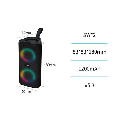 UNICO BS2037 ALTAVOZ BLUETOOTH 5.3 10W RGB LED SPLASH PROOF 18CM 1200MAH TIPO-C NEGRO