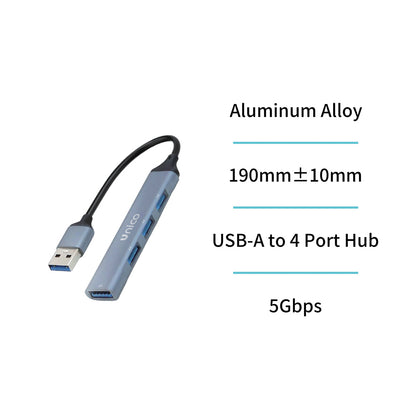 UNICO AD4733 HUB ADAPTADOR ALUMINIO 4 EN 1 USB 3.0A A 4 USB 2.0 GRIS