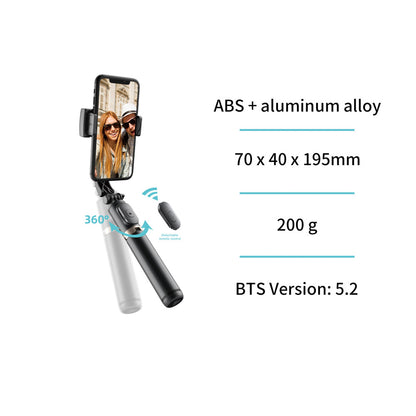 UNICO SS2080 PALO SELFIE GIMBAL TRIPODE Y MANDO BLUETOOTH 5.2 75CM TIPO-C NEGRO