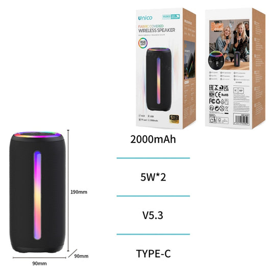 UNICO BS2802 ALTAVOZ BLUETOOTH 5.3 10W RGB LED MICROSD JACK TIPO-C 2000MAH NEGRO