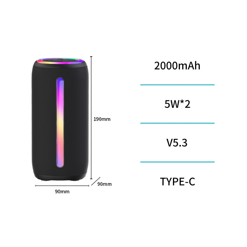 UNICO BS2802 ALTAVOZ BLUETOOTH 5.3 10W RGB LED MICROSD JACK TIPO-C 2000MAH NEGRO