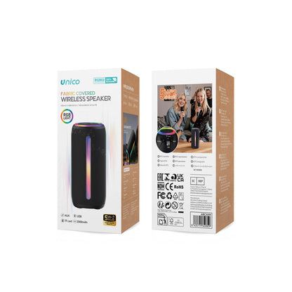 UNICO BS2802 ALTAVOZ BLUETOOTH 5.3 10W RGB LED MICROSD JACK TIPO-C 2000MAH NEGRO