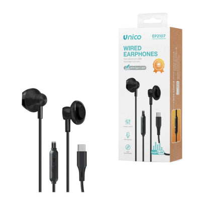 UNICO EP2107 TYPE-C CABLE HEADPHONES SEMI IN-EAR MICRO BLACK
