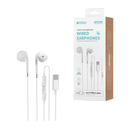 UNICO EP2109 AUSCULTADOR COM CABO TIPO C SEMI IN-EAR MICRO BRANCO