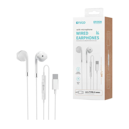 UNICO EP2109 AURICULARES CABLE TIPO-C SEMI IN-EAR MICRO BLANCO
