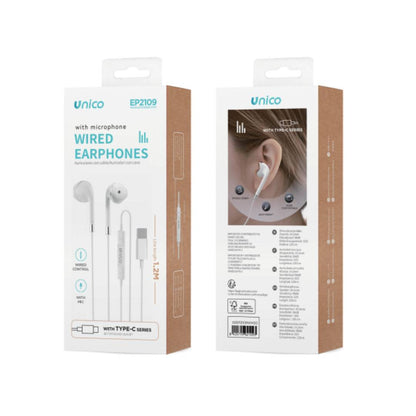 UNICO EP2109 AUSCULTADOR COM CABO TIPO C SEMI IN-EAR MICRO BRANCO