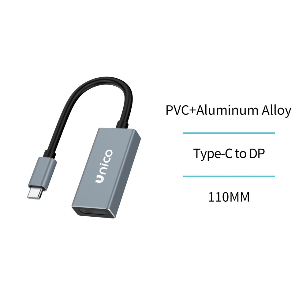 UNICO AD2209 ADAPTADOR ALUMINIO TIPO-C MACHO A DISPLAPORT HEMBRA GRIS